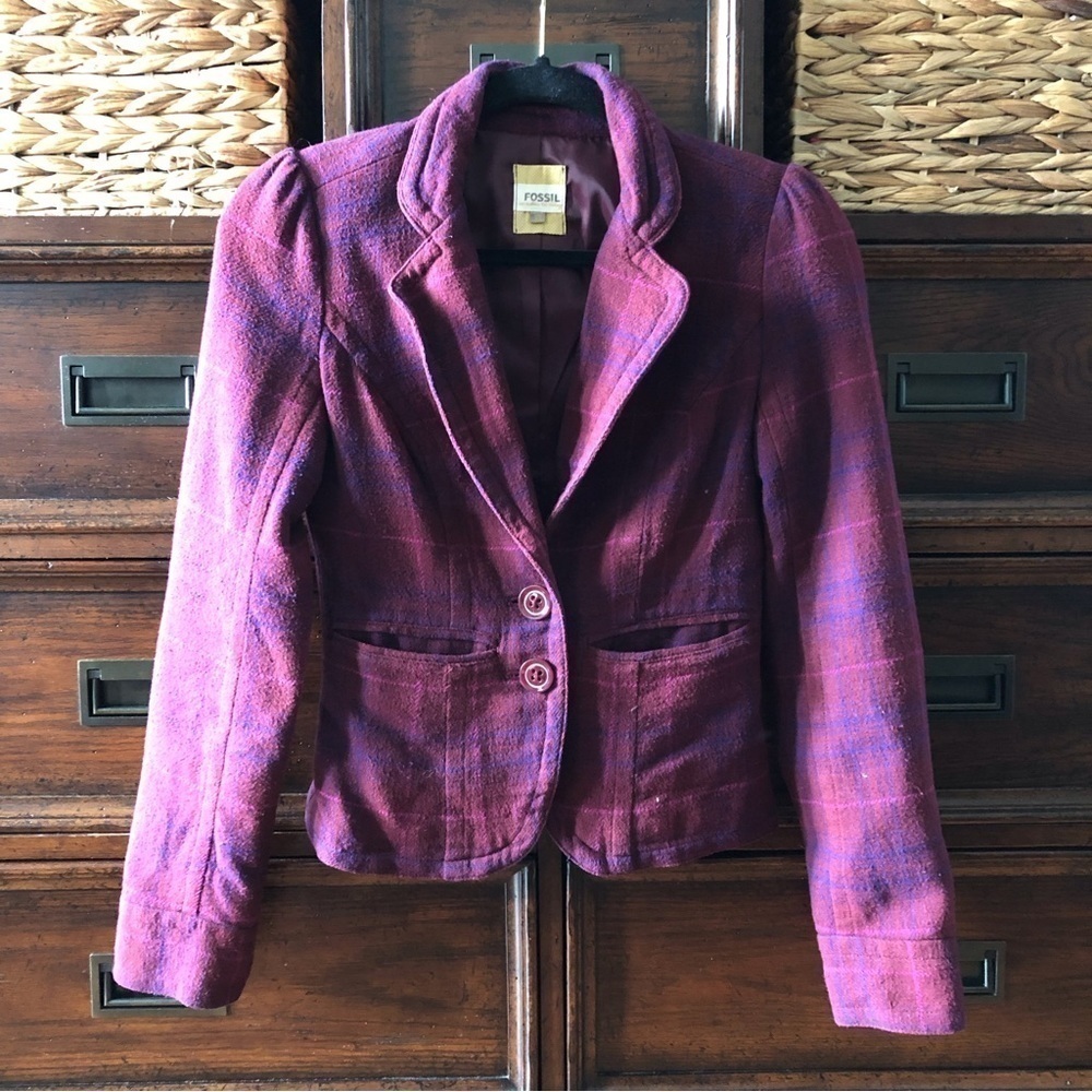 Fossil purple plaid blazer in size XS